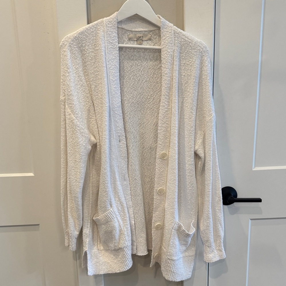 LOFT Soft Cream Cardigan Sweater